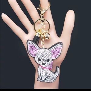 Fashion Chihuahua Dog Crystal Keychain Bag Accessories bag charm key chain